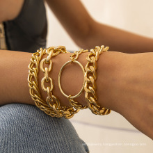 Fashion personality simple metal chain combination bracelet, geometric cold wind hollow bracelet